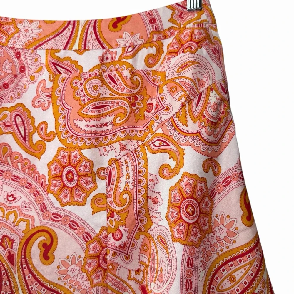 Banana Republic 100% Silk Paisley A-Line Mini‎ Skirt Pink Orange Lined Size 2